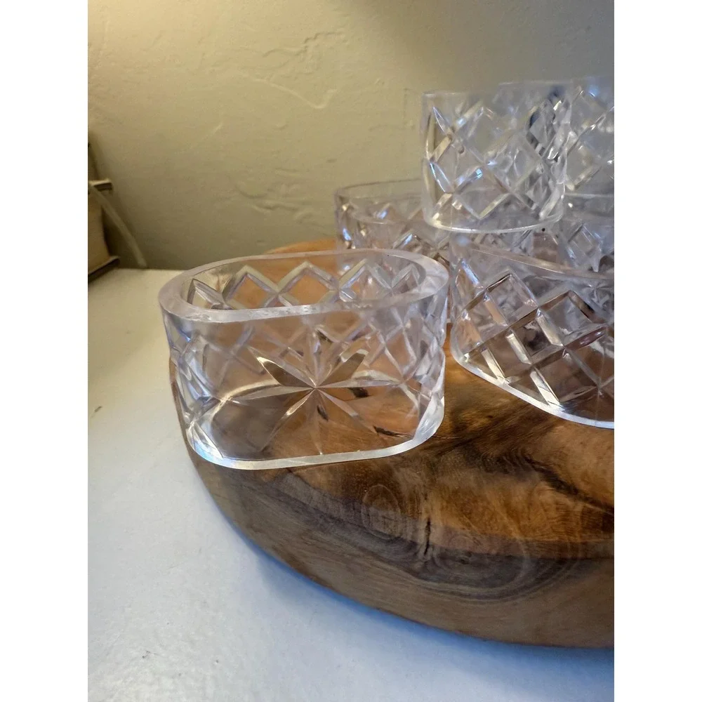 Vintage Acrylic Plastic Crystal Like Napkin Rings Set of 8